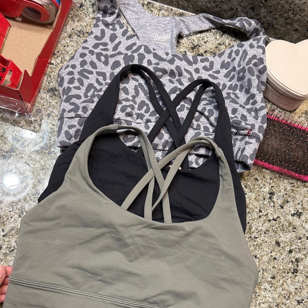 Bombshell Gray Leopard (sold) 
Only Lululemon Black, and Olive Sports Bra Set